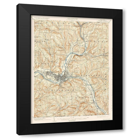 Binghamton New York Quad - USGS 1904 Black Modern Wood Framed Art Print with Double Matting by USGS