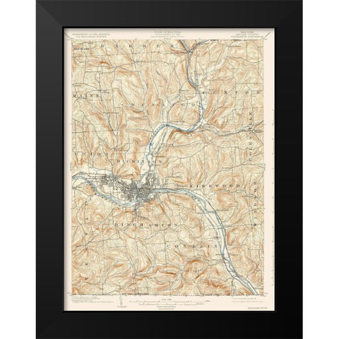 Binghamton New York Quad - USGS 1904 Black Modern Wood Framed Art Print by USGS