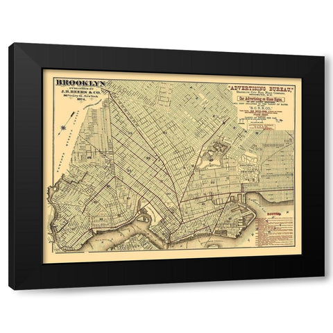 Brooklyn City Railroad Co - Beers 1874 Black Modern Wood Framed Art Print by Beers