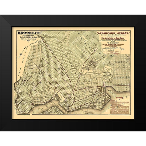 Brooklyn City Railroad Co - Beers 1874 Black Modern Wood Framed Art Print by Beers