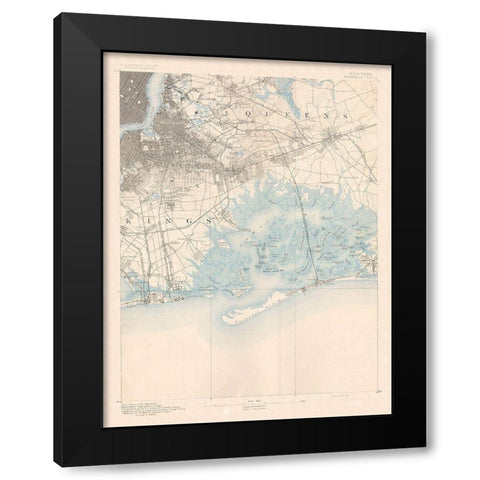 Brooklyn New York Quad - USGS 1891 Black Modern Wood Framed Art Print by USGS
