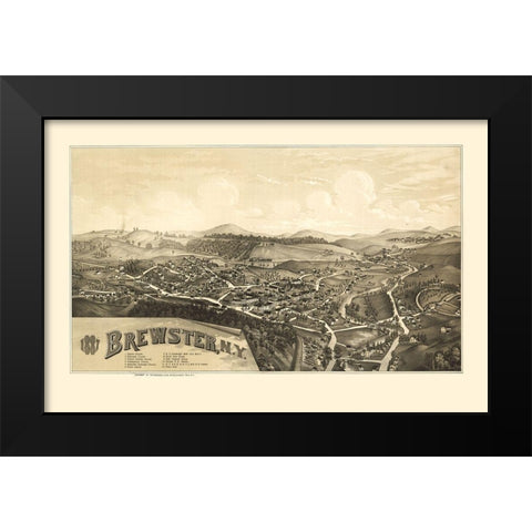Brewster New York - Burleigh 1887  Black Modern Wood Framed Art Print by Burleigh
