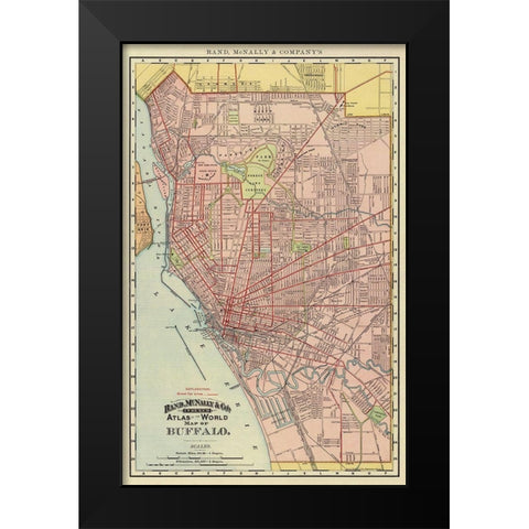 Buffalo New York - Rand McNally 1892 Black Modern Wood Framed Art Print by Rand McNally