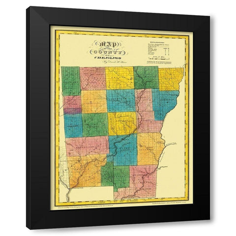 Chenango New York Landowner - Burr 1829 Black Modern Wood Framed Art Print with Double Matting by Burr