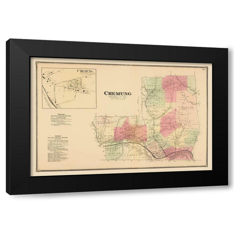 Chemung New York Landowner - Beers 1869 Black Modern Wood Framed Art Print with Double Matting by Beers