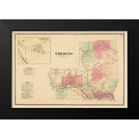 Chemung New York Landowner - Beers 1869 Black Modern Wood Framed Art Print by Beers