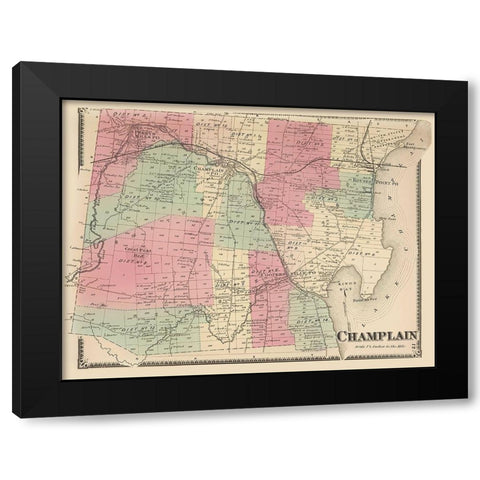 Champlain New York Landowner - Beers 1869 Black Modern Wood Framed Art Print with Double Matting by Beers