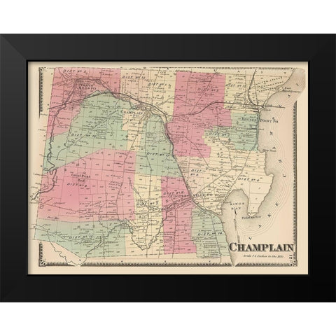 Champlain New York Landowner - Beers 1869 Black Modern Wood Framed Art Print by Beers
