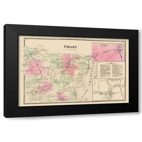 Chazy New York Landowner - Beers 1869 Black Modern Wood Framed Art Print with Double Matting by Beers