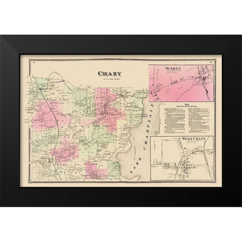 Chazy New York Landowner - Beers 1869 Black Modern Wood Framed Art Print by Beers