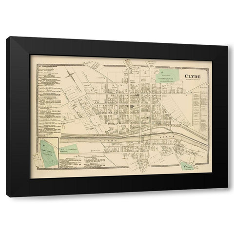 Clyde City New York Landowner - Beers 1874 Black Modern Wood Framed Art Print with Double Matting by Beers