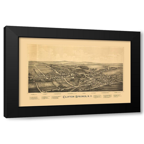 Clifton Springs New York - Burleigh 1892  Black Modern Wood Framed Art Print with Double Matting by Burleigh