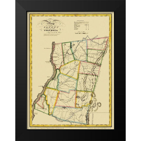 Columbia New York - Burr 1829 Black Modern Wood Framed Art Print by Burr