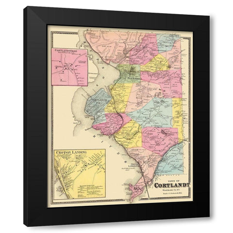 Cortlandt New York Landowner - Beers 1868 Black Modern Wood Framed Art Print by Beers