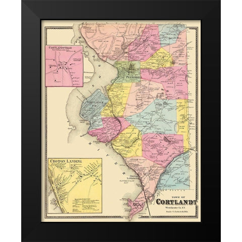 Cortlandt New York Landowner - Beers 1868 Black Modern Wood Framed Art Print by Beers