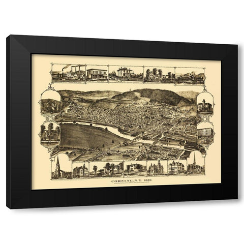 Corning New York - Corbin 1882 Black Modern Wood Framed Art Print with Double Matting by Corbin