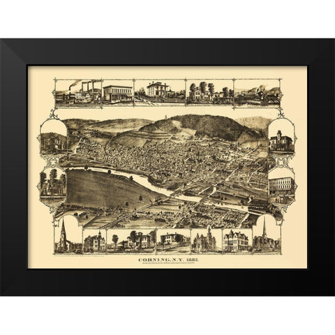 Corning New York - Corbin 1882 Black Modern Wood Framed Art Print by Corbin