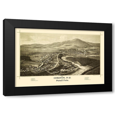 Corinth Palmer Falls New York - Burleigh 1888  Black Modern Wood Framed Art Print with Double Matting by Burleigh