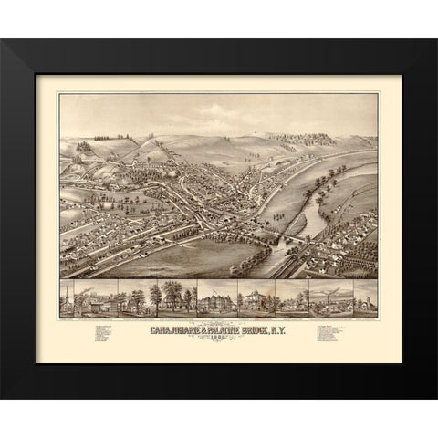 Canajoharie Palatine Bridge New York -1881 Black Modern Wood Framed Art Print by Unknown