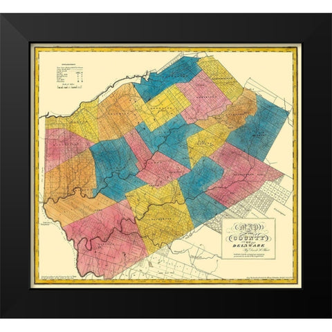 Delaware New York Landowner - Burr 1829 Black Modern Wood Framed Art Print by Burr