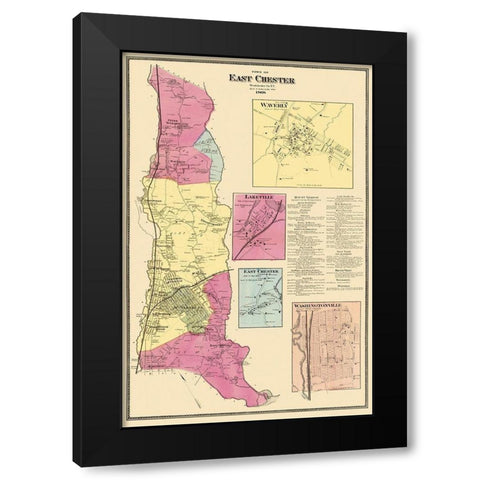 East Chester New York Landowner - Beers 1868 Black Modern Wood Framed Art Print by Beers