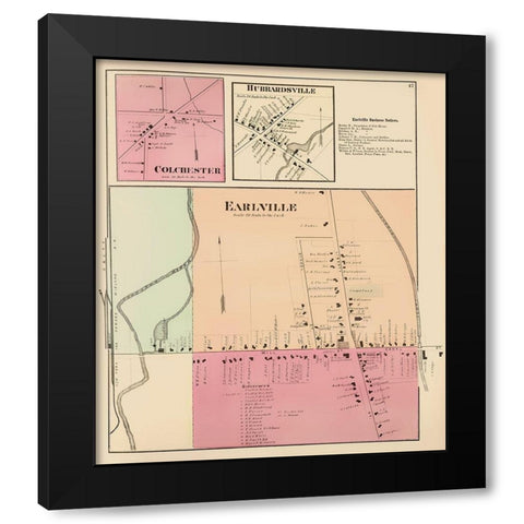 Earlville New York Landowner - Whitman 1875 Black Modern Wood Framed Art Print with Double Matting by Whitman