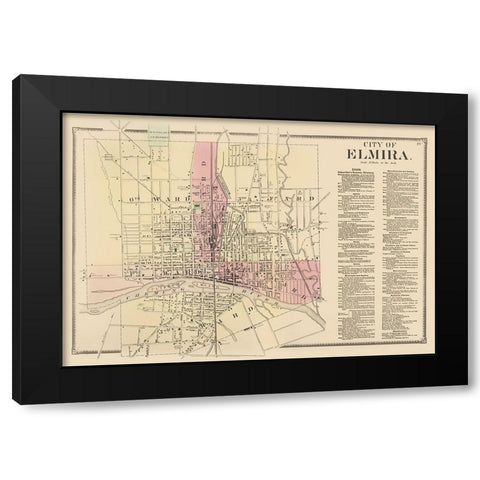 Elmira New York - Beers 1869 Black Modern Wood Framed Art Print by Beers