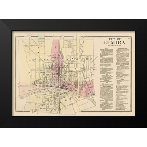 Elmira New York - Beers 1869 Black Modern Wood Framed Art Print by Beers