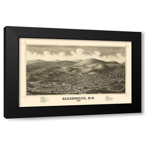 Ellenville New York - Burleigh 1887  Black Modern Wood Framed Art Print with Double Matting by Burleigh