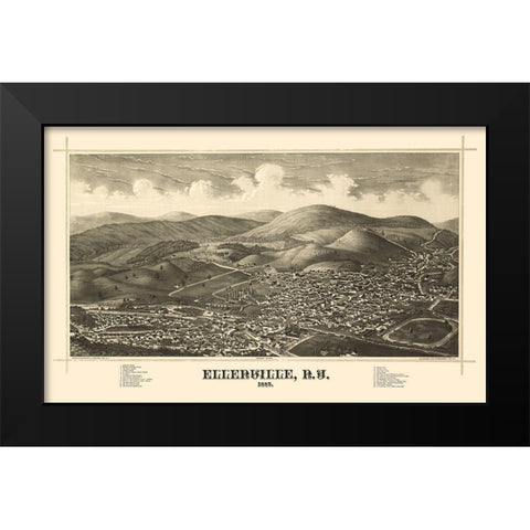 Ellenville New York - Burleigh 1887  Black Modern Wood Framed Art Print by Burleigh