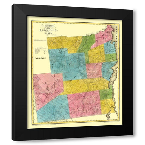 Essex New York Landowner - Burr 1829 Black Modern Wood Framed Art Print with Double Matting by Burr