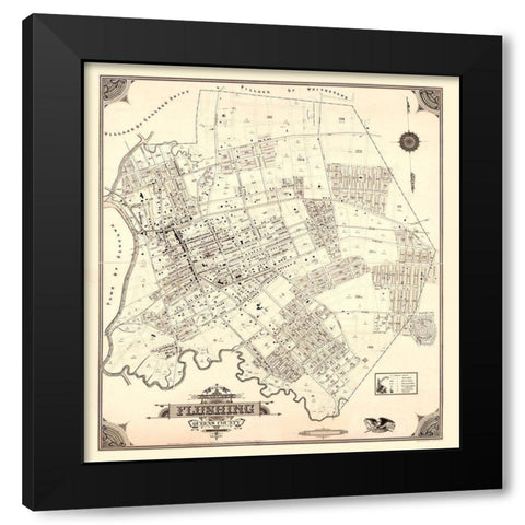 Flushing New York - Roullier 1894  Black Modern Wood Framed Art Print with Double Matting by Roullier