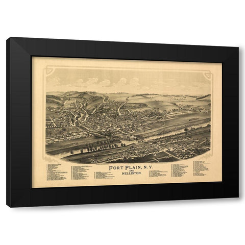Fort Plain Nelliston New York - Burleigh 1891  Black Modern Wood Framed Art Print by Burleigh