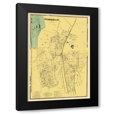 Fordham New York Landowner - Beers 1868 Black Modern Wood Framed Art Print with Double Matting by Beers