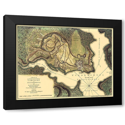 Fort Carillon French and indian War New York Black Modern Wood Framed Art Print by JEFFERYS