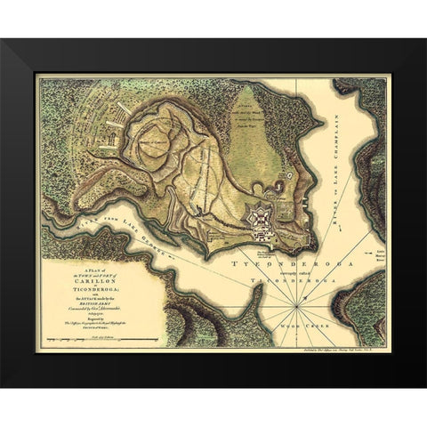 Fort Carillon French and indian War New York Black Modern Wood Framed Art Print by JEFFERYS
