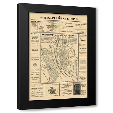 Fulton New York - Worden 1903  Black Modern Wood Framed Art Print with Double Matting by Worden