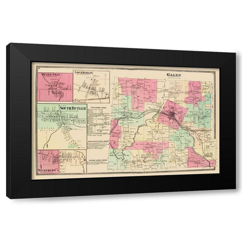 Galen New York Landowner - Beers 1874 Black Modern Wood Framed Art Print with Double Matting by Beers