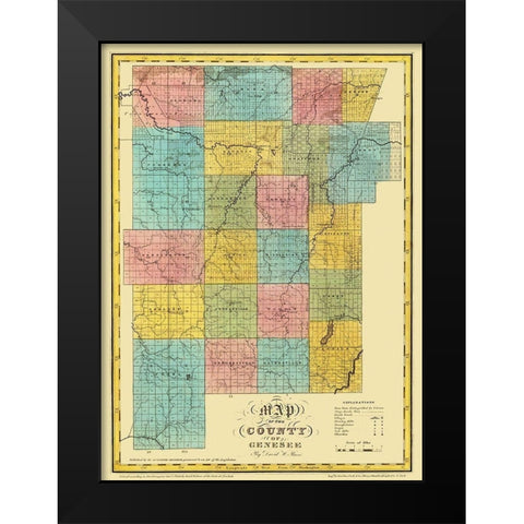 Genesee New York Landowner - Burr 1829 Black Modern Wood Framed Art Print by Burr