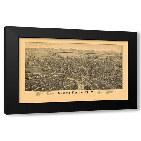Glens Falls New York - Burleigh 1884  Black Modern Wood Framed Art Print with Double Matting by Burleigh