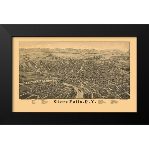 Glens Falls New York - Burleigh 1884  Black Modern Wood Framed Art Print by Burleigh
