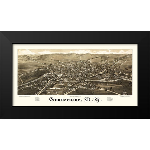 Gouverneur New York - Burleigh 1885  Black Modern Wood Framed Art Print by Burleigh