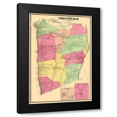 Greenburgh New York - Beers 1868 Black Modern Wood Framed Art Print with Double Matting by Beers