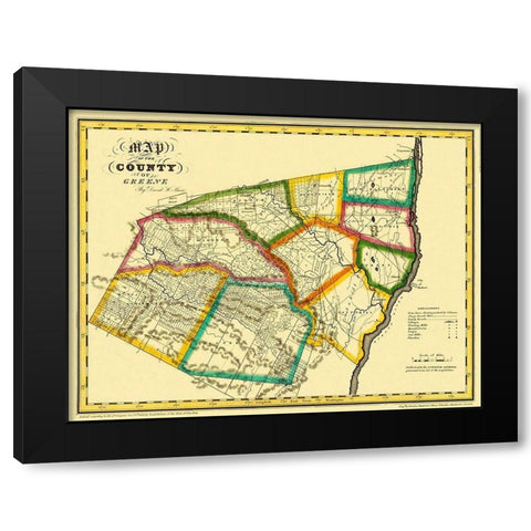Greene New York Landowner - Burr 1829 Black Modern Wood Framed Art Print with Double Matting by Burr