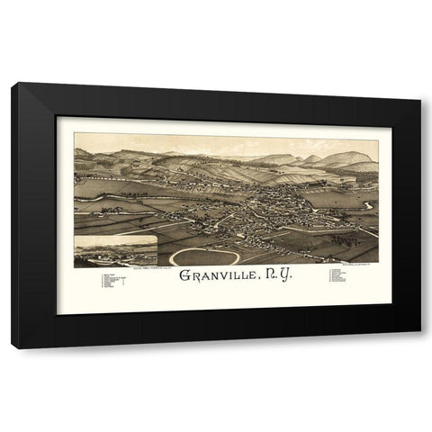 Granville New York - Burleigh 1886  Black Modern Wood Framed Art Print with Double Matting by Burleigh