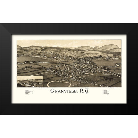 Granville New York - Burleigh 1886  Black Modern Wood Framed Art Print by Burleigh
