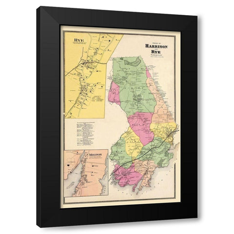 Harrison, Rye New York Landowner - Beers 1868 Black Modern Wood Framed Art Print with Double Matting by Beers