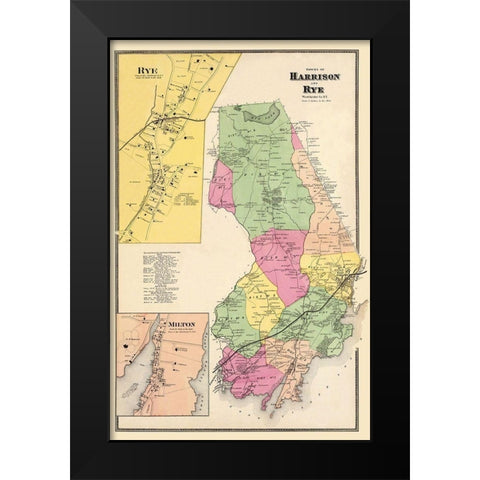 Harrison, Rye New York Landowner - Beers 1868 Black Modern Wood Framed Art Print by Beers