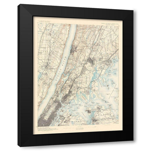 Harlem New York New Jersey Sheet - USGS 1891 Black Modern Wood Framed Art Print with Double Matting by USGS