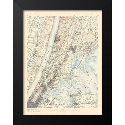 Harlem New York New Jersey Sheet - USGS 1891 Black Modern Wood Framed Art Print by USGS